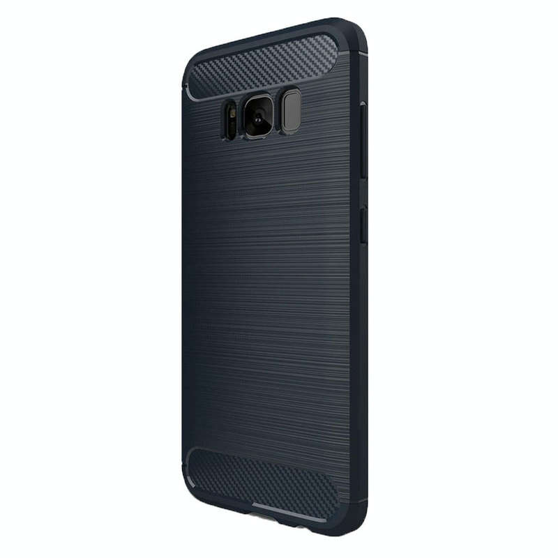 For Galaxy S8 Brushed Carbon Fiber Texture Shockproof TPU Protective Cover Case (Dark Blue)