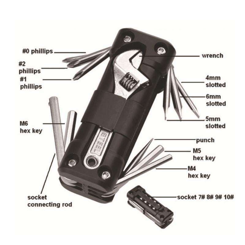 KT-02 16 In 1 Outdoor Camping Multifunctional Combination Survival Tool(Black)