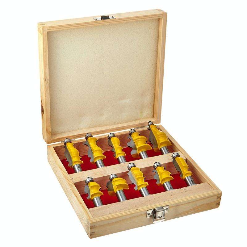 10 PCS / Set 1/2 Handle Woodworking Engraving Machine Trimmer Cutting Tool With Wooden Box