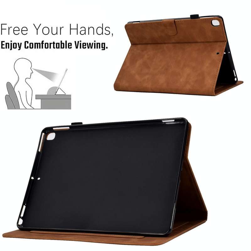 For iPad 10.2 / Air 10.5 2019 Embossed Smile Flip Tablet Leather Smart Case(Brown)
