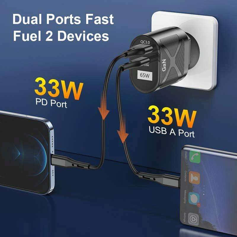 65W GAN PD + QC3.0 Fast Charger Phone Notebook Computer Universal Charging Head, Plug: EU Plug Black