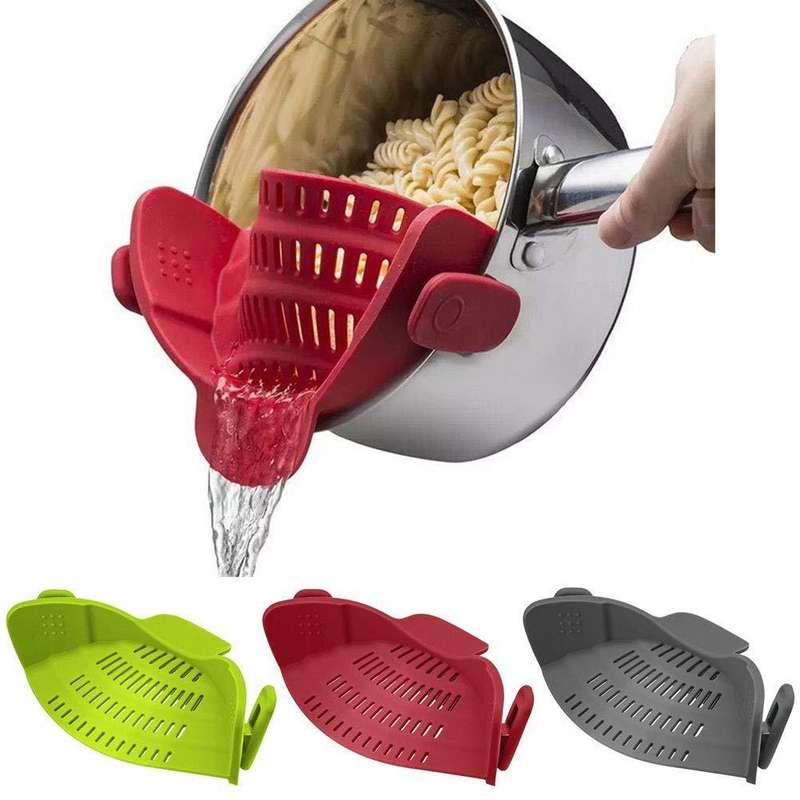 Wide Mouth Silicone Drainer Pot Side Drain To Block Fruit Noodle Strainer(Dark Gray)