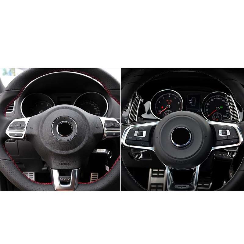 Carbon Fiber Car Central Steering Wheel Paddles Decorative Sticker for Volkswagen Golf 6 2008-2012