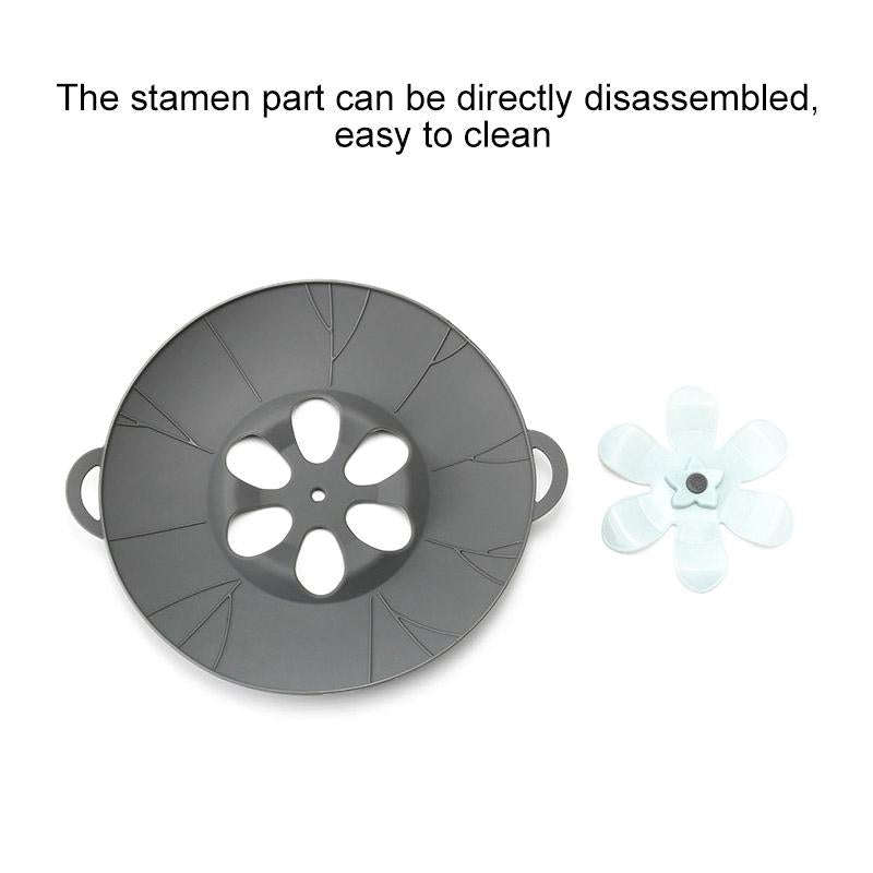 Silicone Flower Spill-proof Pot Lid Rotatable Pot Lid Kitchen Gadget, Size: 23cm Small Gray