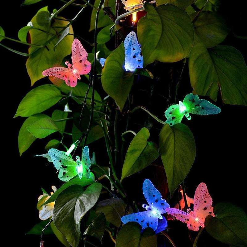Solar Powered Butterfly Fiber Optic Fairy String Waterproof Christmas Outdoor Garden Holiday Ligh...