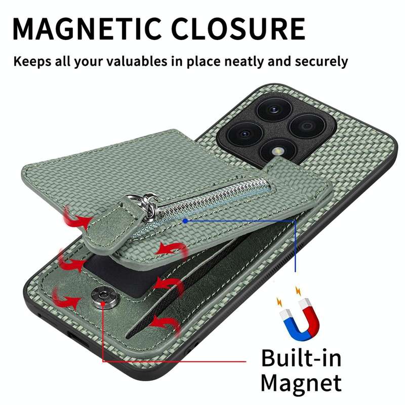 For Honor X8A Carbon Fiber Vertical Flip Zipper Phone Case(Black)