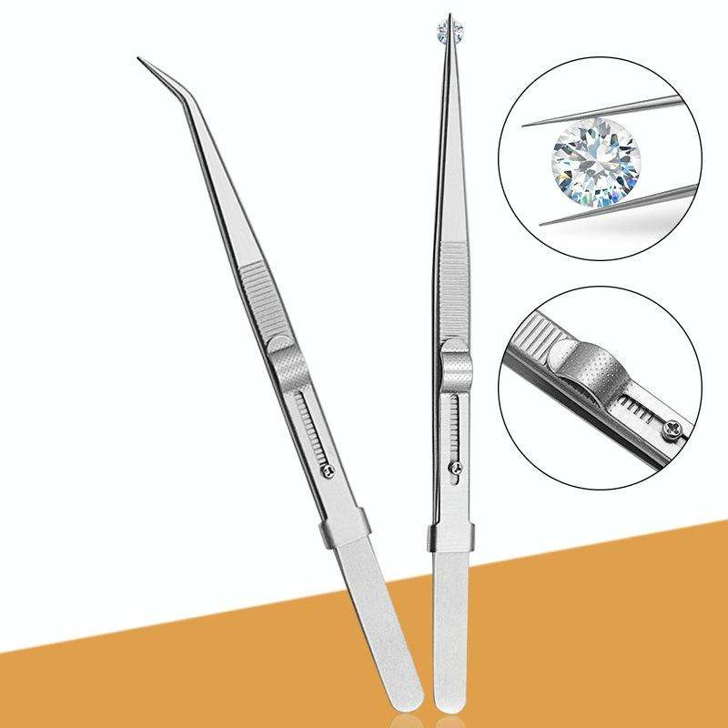 Diamond Jewellery Tweezers With Slotted Stainless Steel Tweezers ,Spec: Straight