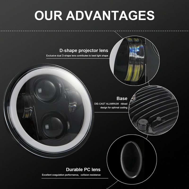 EagleVision DC9-30V 35W 6000K 4000LM 5.75 inch Round Motorcycle LED Headlight with Angel Eye for ...