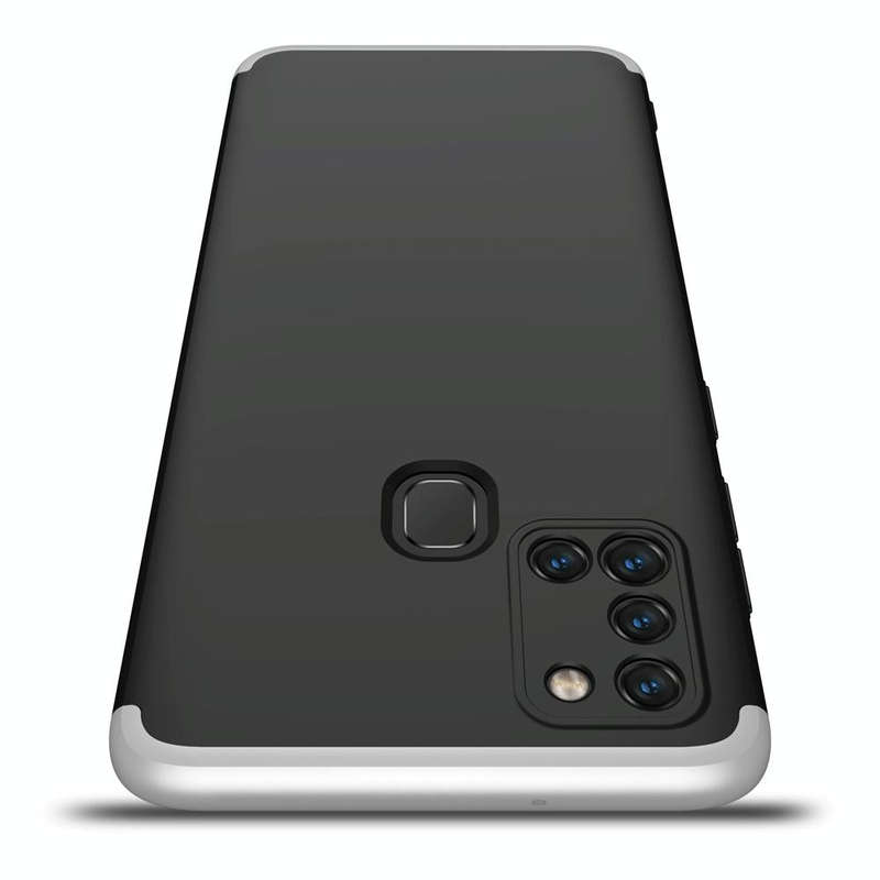 For Samsung Galaxy A21s GKK Three Stage Splicing Full Coverage PC Protective Case(Black Silver)