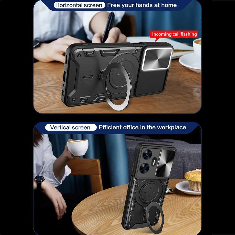 For Realme C55 4G CD Texture Sliding Camshield Magnetic Holder Phone Case(Black)