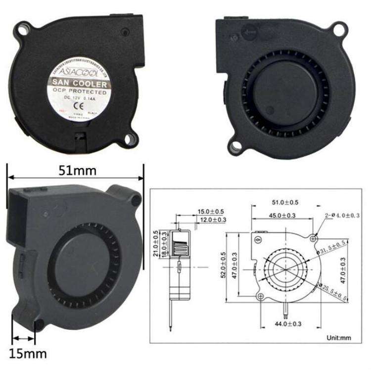 ASIACOOL Silent Turbo Blower Fan, Specification:5015 12V