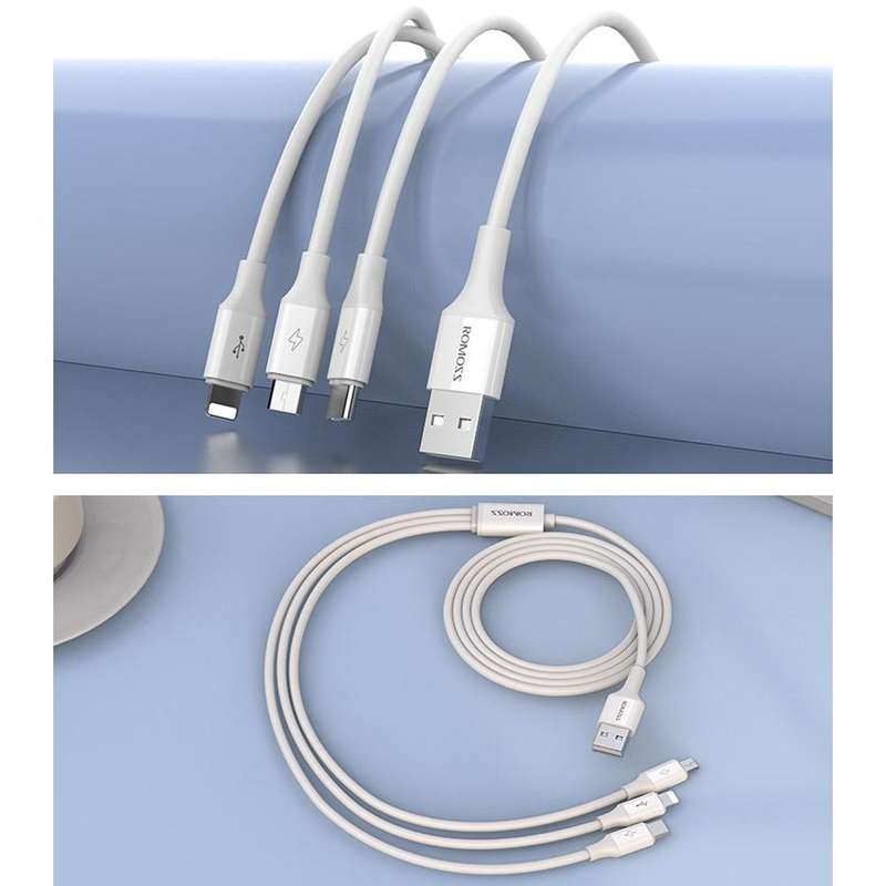 ROMOSS CB251V 3.5A USB To 8 Pin+Type-C+Micro USB 3 In 1 Charging Cable, Length: 0.6m