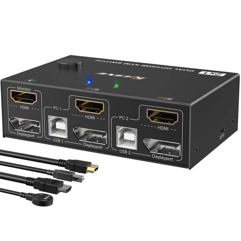 202DH DP HDMI Dual Channel KVM Switch Computer Host DP Interface Keyboard Mouse Sharing Display(B...
