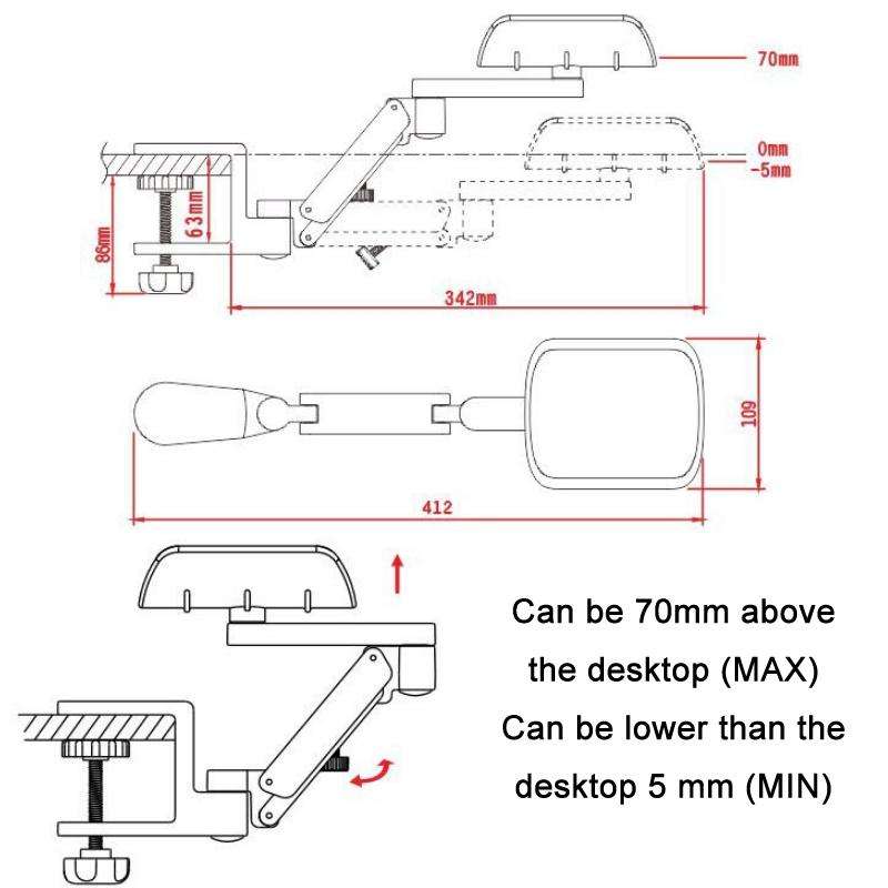 Aluminum Alloy Computer Desk Wrist Brace Arm Bracket, Color: Liftable Gray