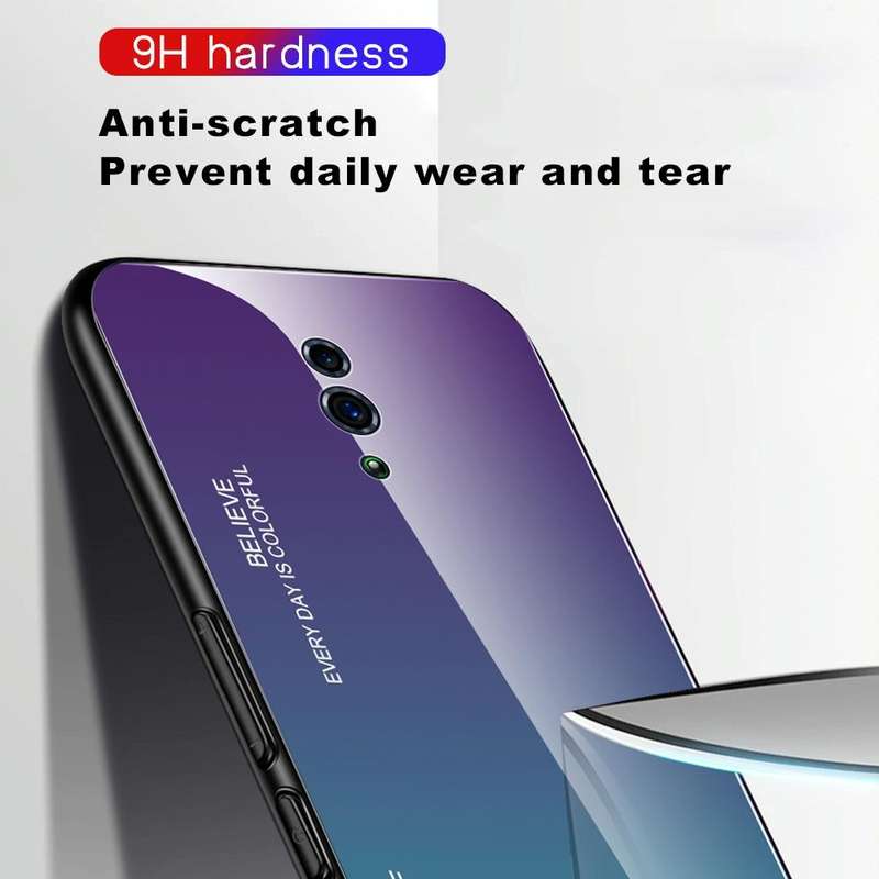 For OPPO Reno Gradient Color Glass Case(Blue)