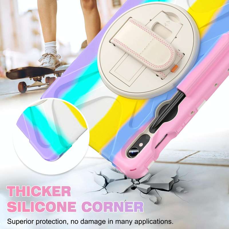 For Samsung Galaxy Tab S9 / S8 / S7 Rotary Handle Grab TPU + PC Tablet Case(Colorful Pink)