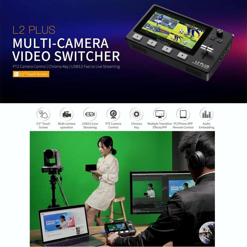 FEELWORLD L2 Plus Multi-camera Video Mixer Switcher with 5.5 inch Screen(AU Plug)