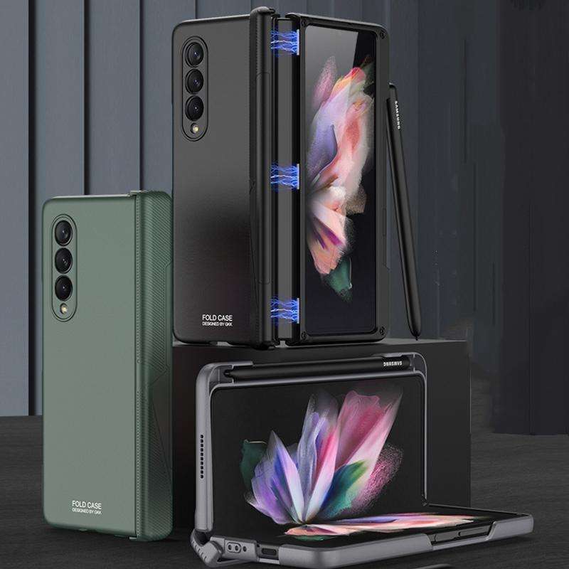 For Samsung Galaxy Z Fold3 5G GKK Magnetic Hinged Phone Flip Case with Side Pen Slot(Silver)
