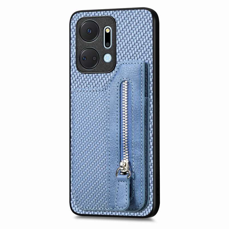 For Honor X7A Carbon Fiber Horizontal Flip Zipper Wallet Phone Case(Blue)