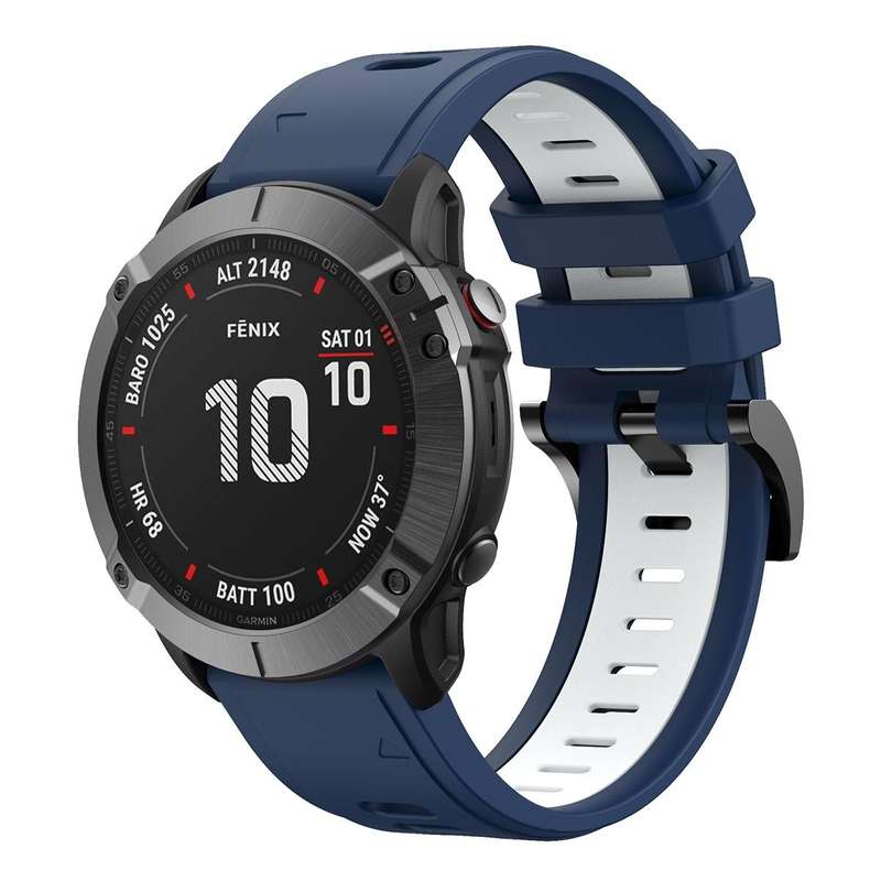 For Garmin Fenix 6 GPS 22mm Two-Color Sports Silicone Watch Band(Midnight Blue + White)