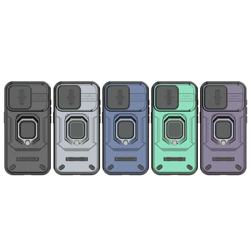 For iPhone 15 Pro Sliding Camshield TPU + PC Shockproof Phone Case with Holder(Black)