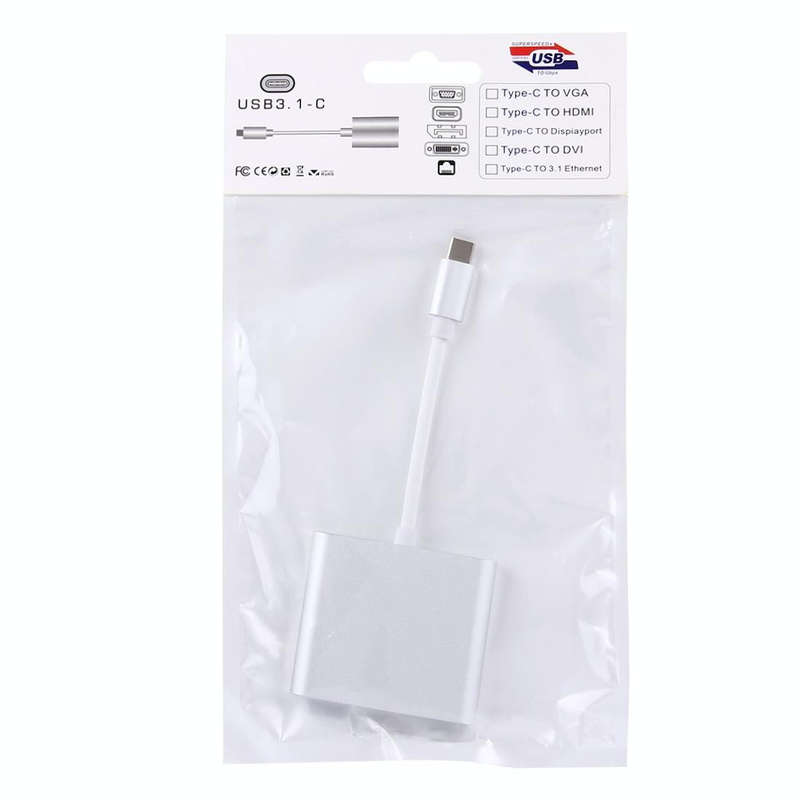 USB-C / Type-C 3.1 Male to USB-C / Type-C 3.1 Female & HDMI Female & USB 3.0 Female Adapter(Silver)
