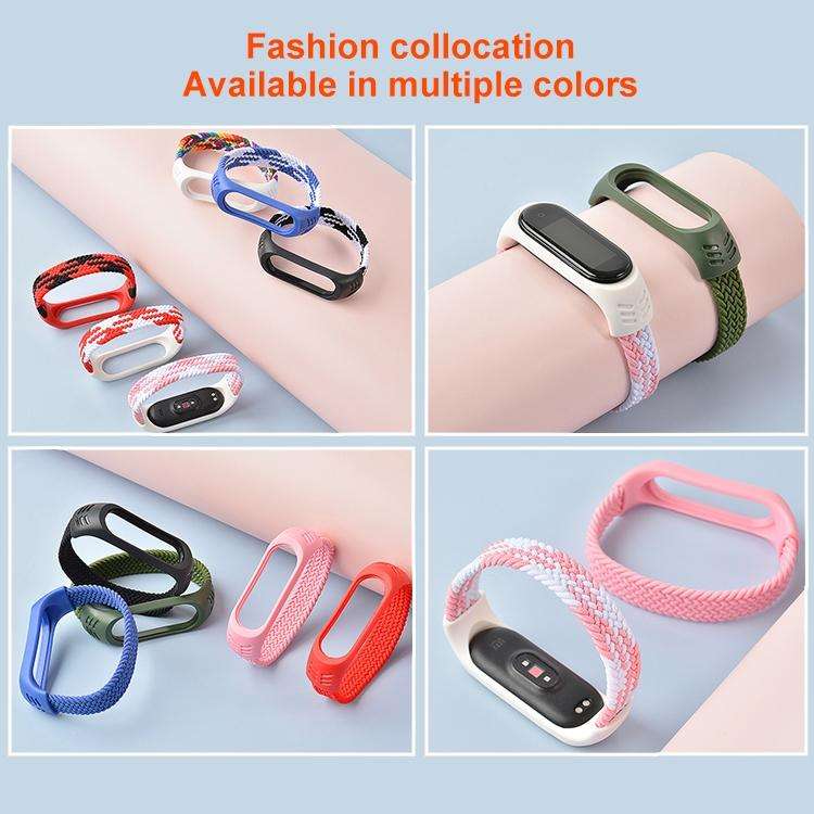 For Xiaomi Mi Band 6 / 5 / 4 / 3 Universal Nylon Elasticity Weave Watch Band, Size:M 160mm(Red Bl...