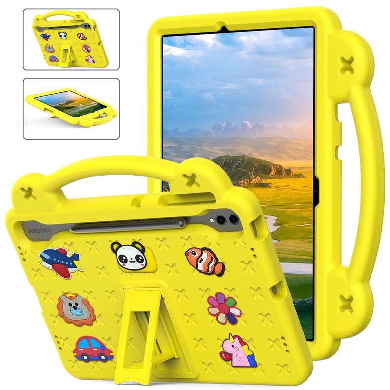 For Samsung Galaxy Tab S9 FE+ 12.4 X610N Handle Kickstand Children EVA Shockproof Tablet Case(Yel...