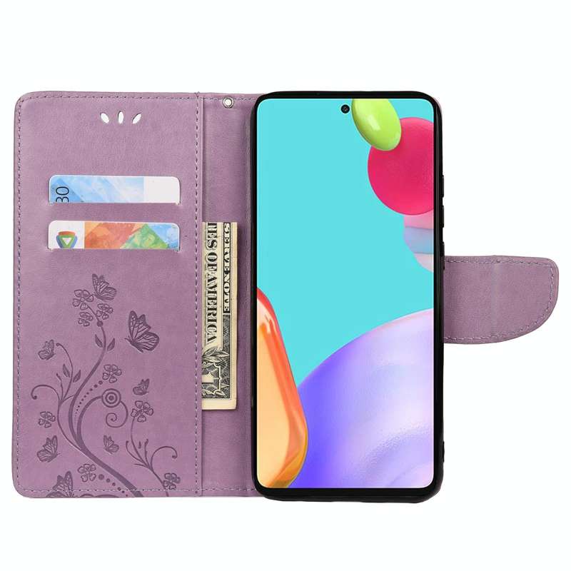 For Samsung Galaxy A23 5G Butterfly Flower Pattern Flip Leather Phone Case(Light Purple)