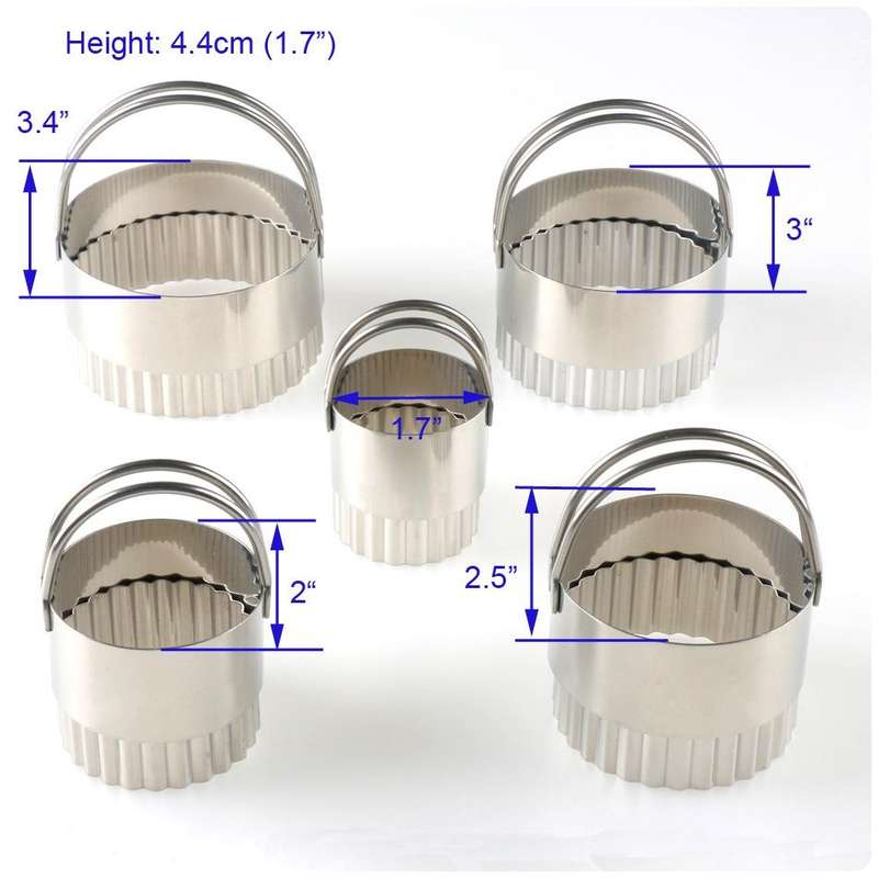 5 in 1 Stainless Steel Circular Wave Pattern Biscuit Cutter Set With Handle Fondant Tool Diameter...