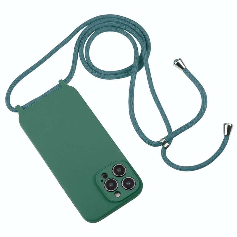 For iPhone 14 Pro Max Crossbody Lanyard Liquid Silicone Case(Emerald Green)
