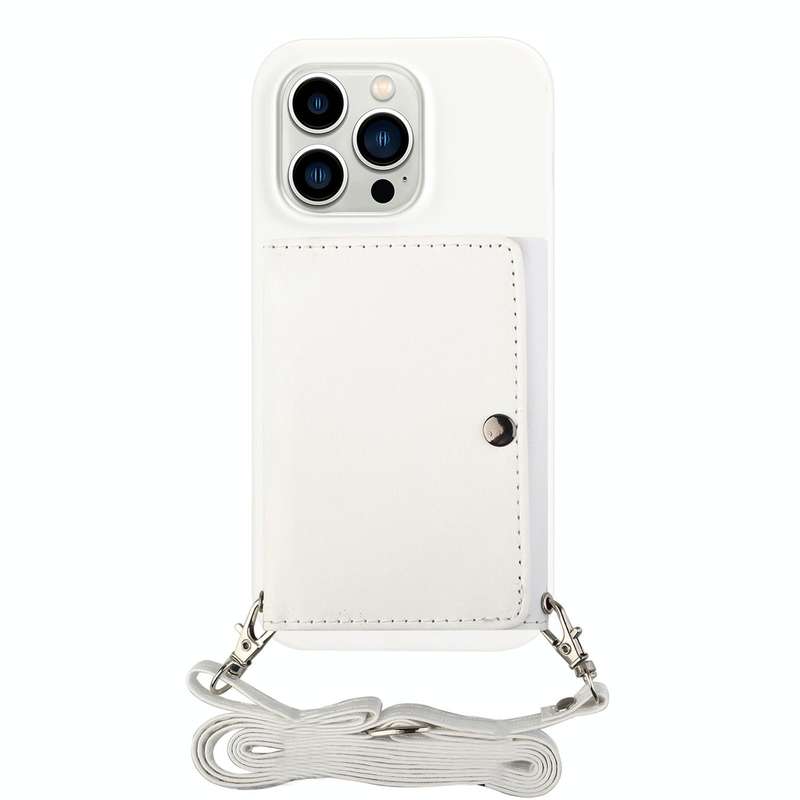 For iPhone 14 Pro Crossbody Lanyard Wallet Card Bag Phone Case(White)