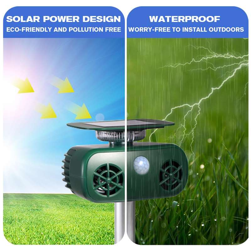 SK628 Solar Powered Animal Repeller 360 Degree Strobe Light Bird Repeller Ultrasonic Rat Repeller...