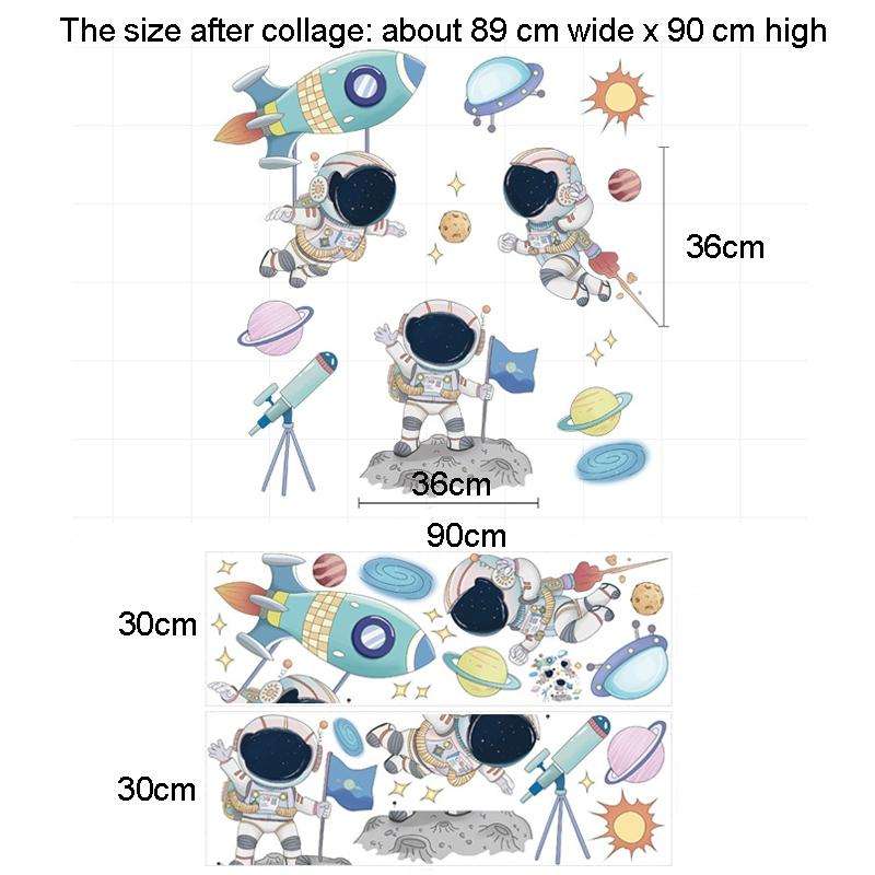 Space Astronaut Cartoon Wall Stickers Children Room Kindergarten Decoration 30x90cm