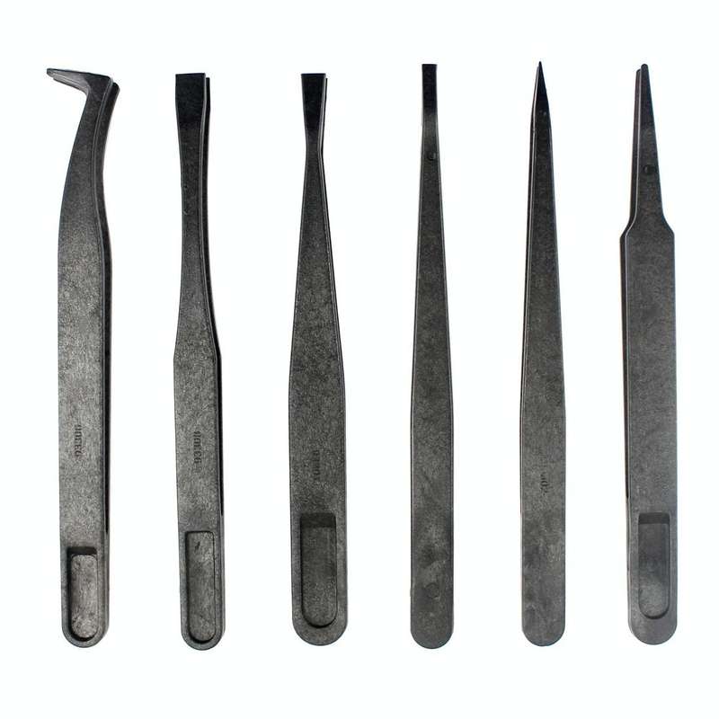 JF-S6in1 6 in 1 Anti-static Carbon Fiber Straight and Curved Tip Tweezers(Black)