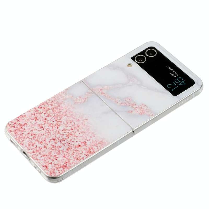 For Samsung Galaxy Z Flip 3 5G Foldable Colored Drawing PC Phone Case(Pink White Marble)