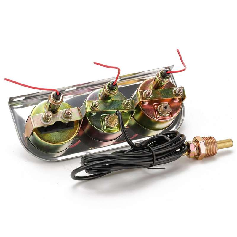 52mm 12V Universal Car Modified Triple Meter 3 in 1 Gauge Oil Press Gauge + Water Temperature Gau...