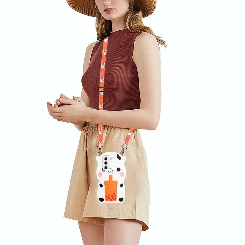 For Samsung Galaxy S22 5G Crossbody Cartoon Silicone Phone Case(Cow)