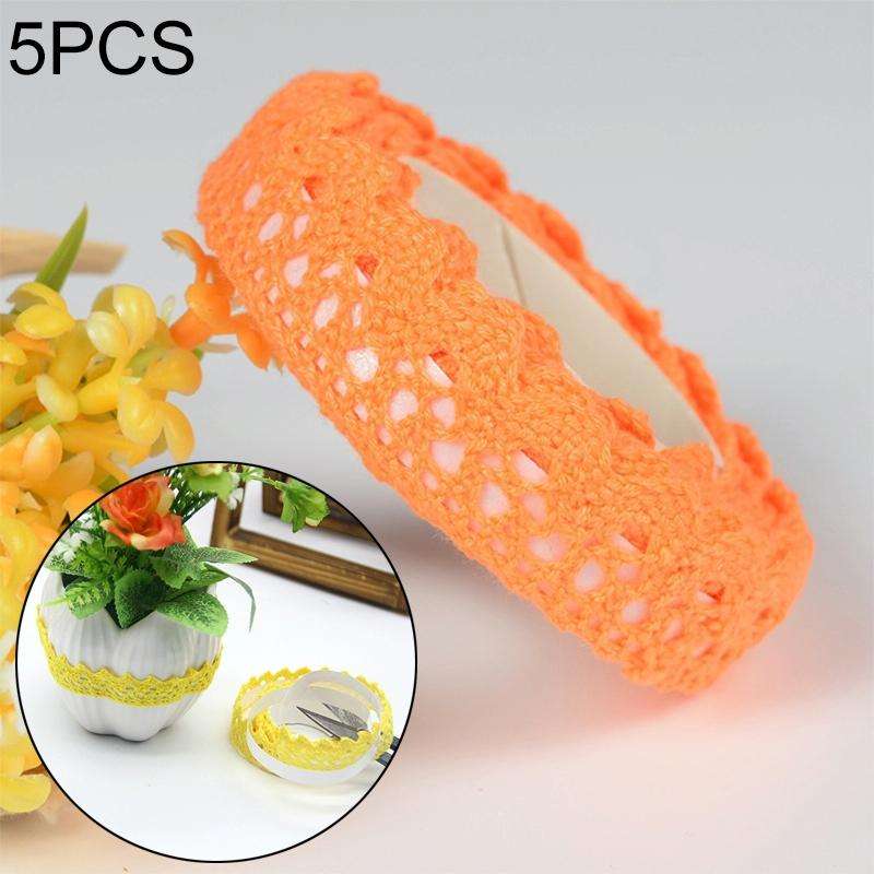 5 PCS Cotton Lace Fabric White Crochet Lace Roll Ribbon Knit Adhesive Tape Sticker Craft Decorati...