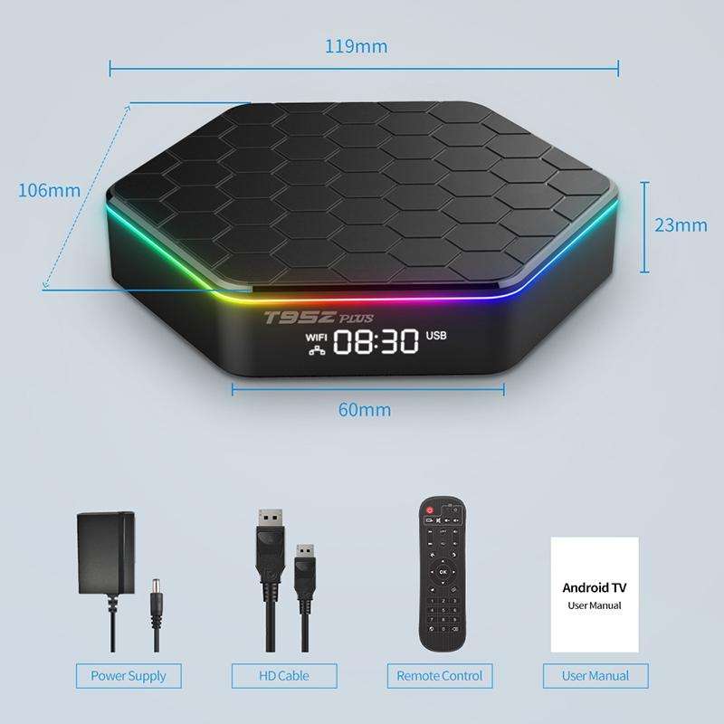 T95Z Plus 8K WiFi6 Android 12.0 Smart TV Box with Remote Control, 4GB+64GB, Allwinner H618 Quad-C...