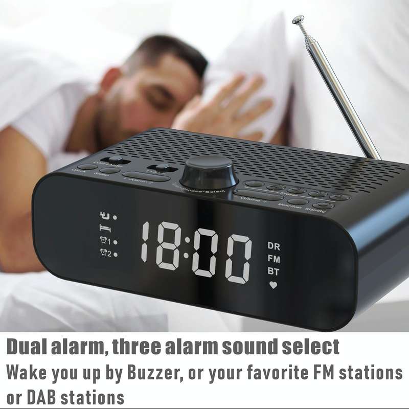DAB-A5 LED Display Bedside DAB/FM Clock Radio with Bluetooth Speaker, EU Version(Black)