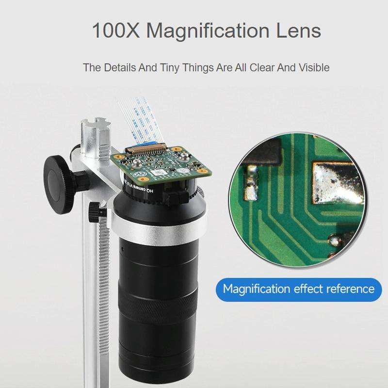 Waveshare 100X Industrial Microscope Lens, C/CS-Mount, for Raspberry Pi HQ Camera(24229)