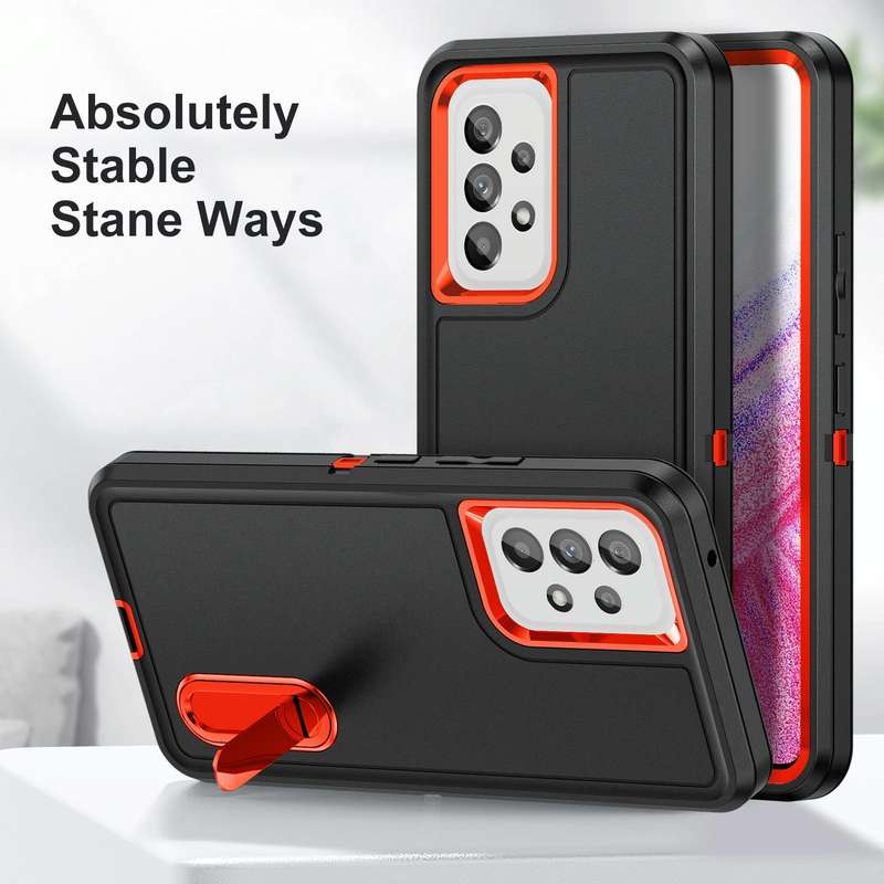 For Samsung Galaxy A53 3 in 1 Rugged Holder Phone Case(Black + Orange)