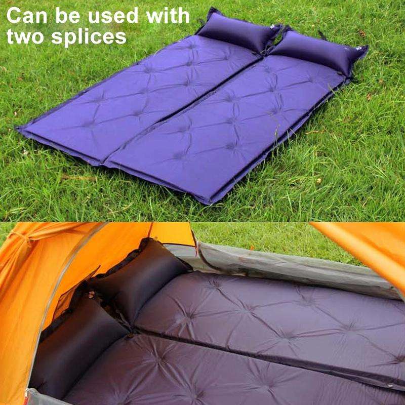 Automatic Inflatable Sleeping Pad Moisture Proof Pad with Pillow(Purple)
