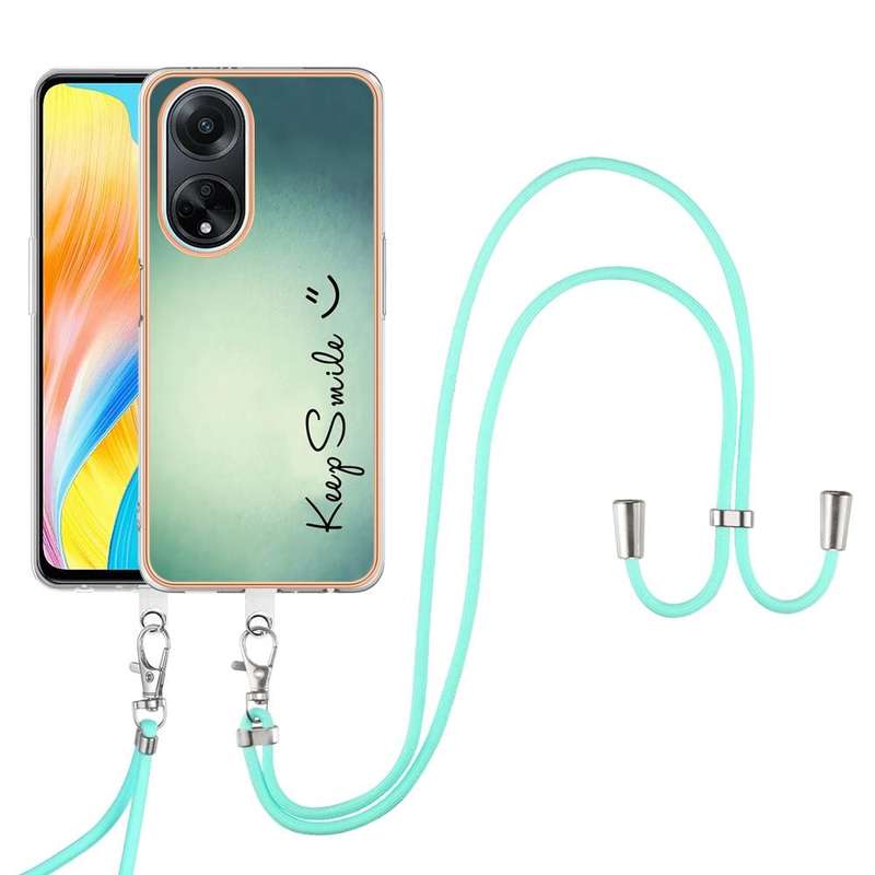 For OPPO A98 Electroplating Dual-side IMD Phone Case with Lanyard(Smile)