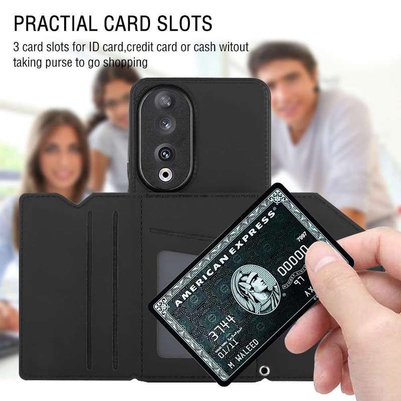 For Honor 90 Skin Feel PU + TPU + PC Card Slots Phone Case(Black)