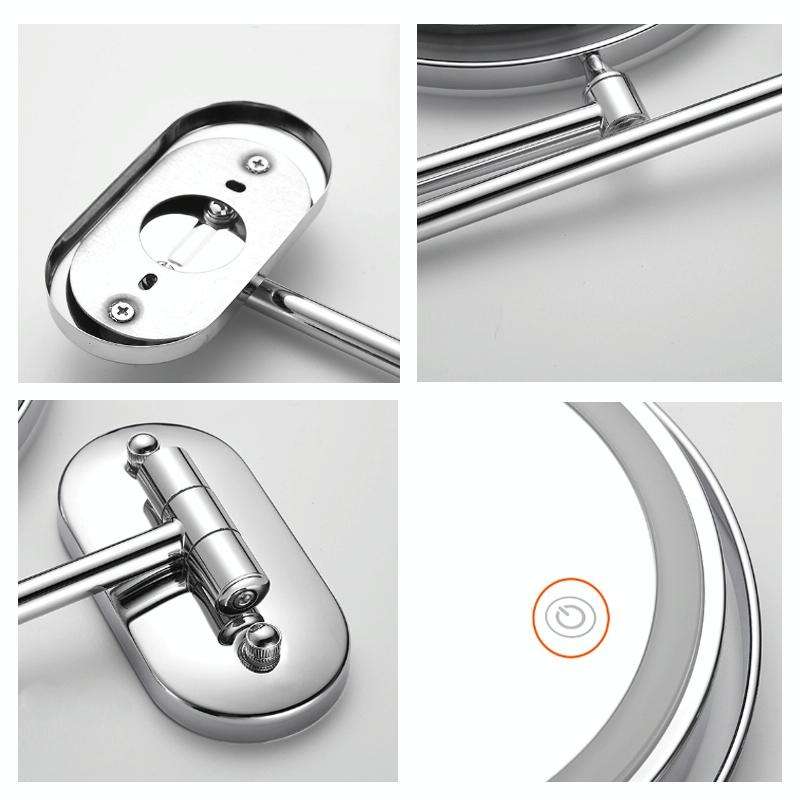 8 Inch Wall-Mounted Double-Sided Makeup Mirror LED Three-Tone Light Bathroom Mirror, Colour: Batt...