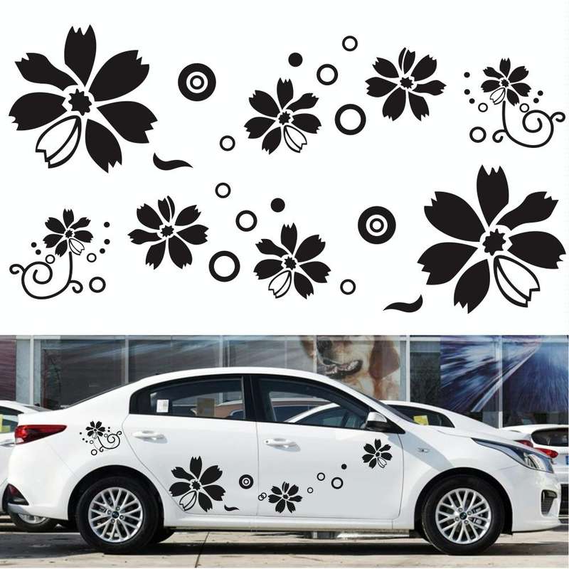 2 PCS/Set D-510 Flowers Pattern Car Modified Decorative Sticker(Black)