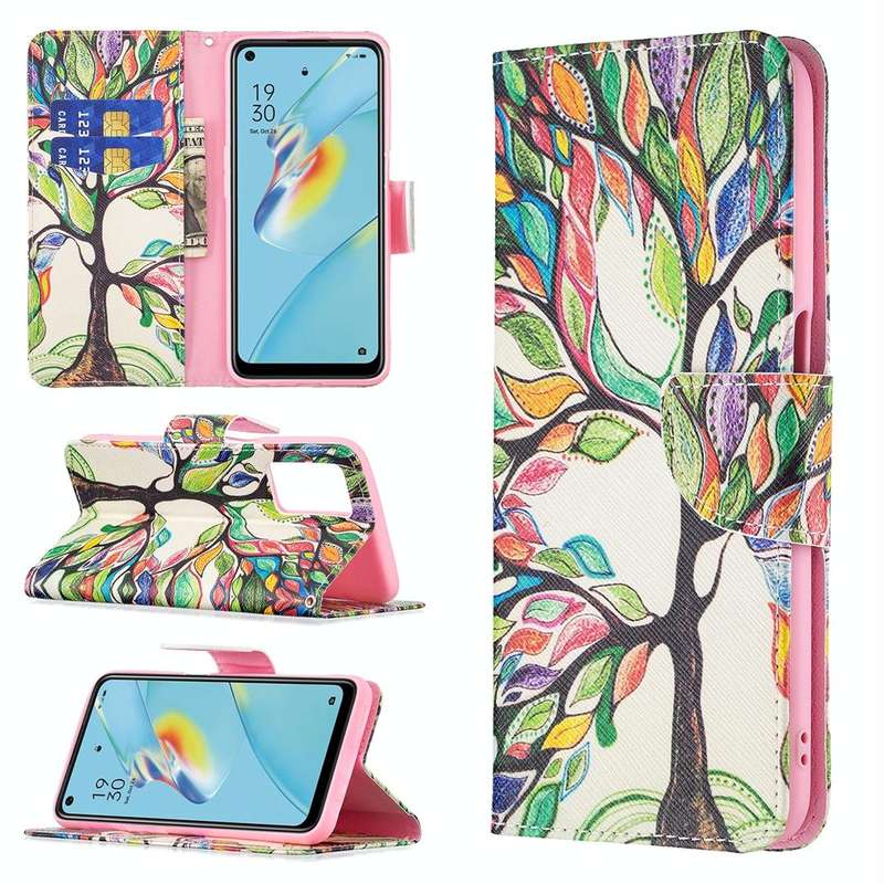 For OPPO A54 4G / A55 5G Colored Drawing Pattern Horizontal Flip Leather Case with Holder & Card ...