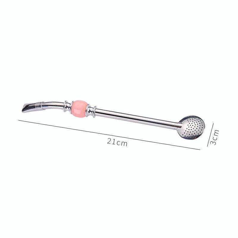 Washable Stainless Steel Straw Spoon Filter Slip Tea Tableware(Pink)